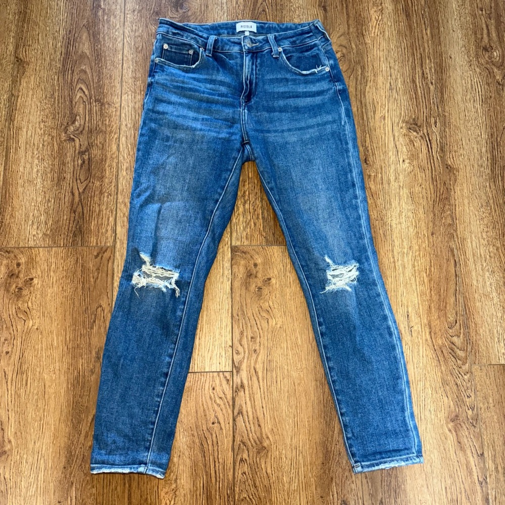 Pistola Distressed High Rise Skinny Jeans Blue Denim Womens 28 Stretch Casual
